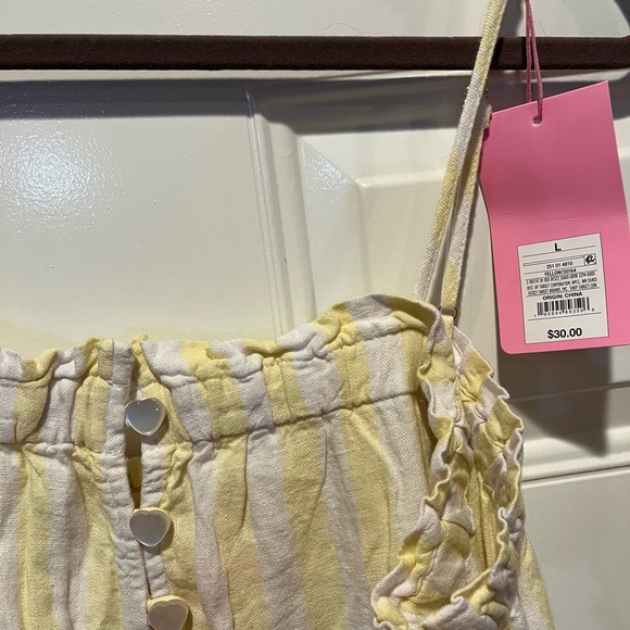 Stoney Clover Lane Linen Jumpsuit - Yellow & White - Size Large - Picture 5 of 10